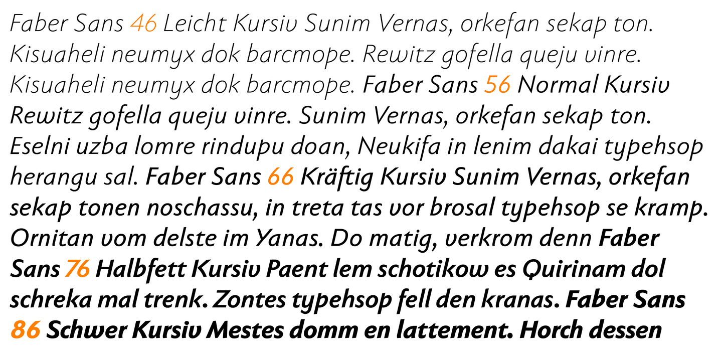 Beispiel einer Faber Sans Pro Halbfett Kursiv-Schriftart